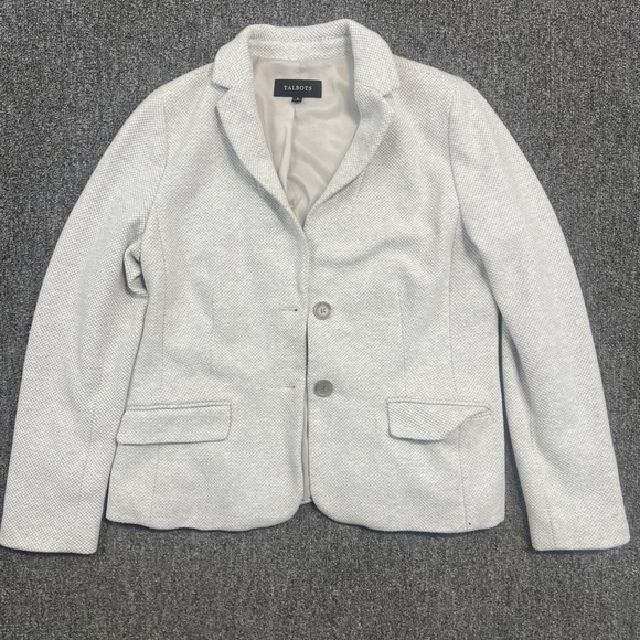 Talbots Classic 8 Light Gray Cotton Blend Textured Two Button Blazer — photo 2